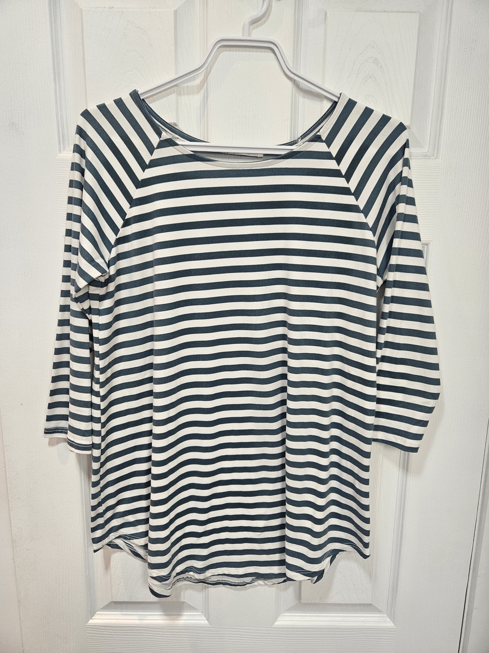 Green & White Striped Long Sleeve Boatneck Top